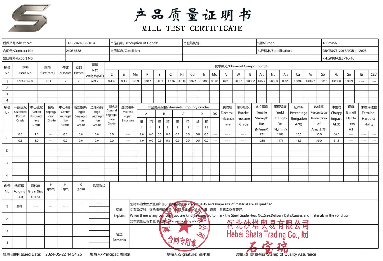 Mill Test Certificates-Shata Machinery Mill Test Certificates-Shata Machinery
